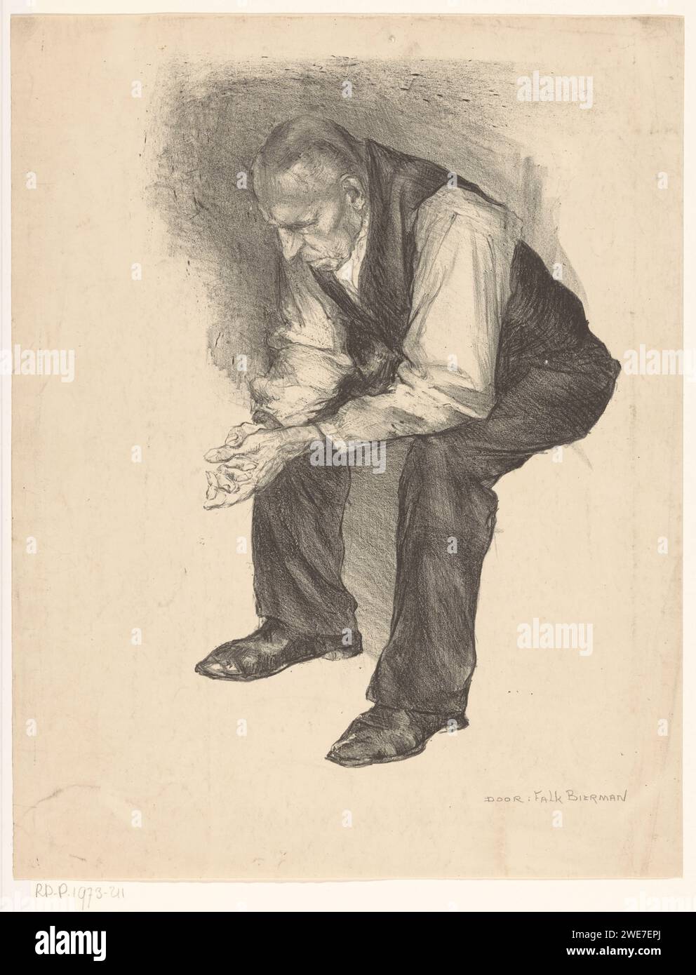 Zittende man, Falk Bierman, c. 1909 - in or before 1943 print