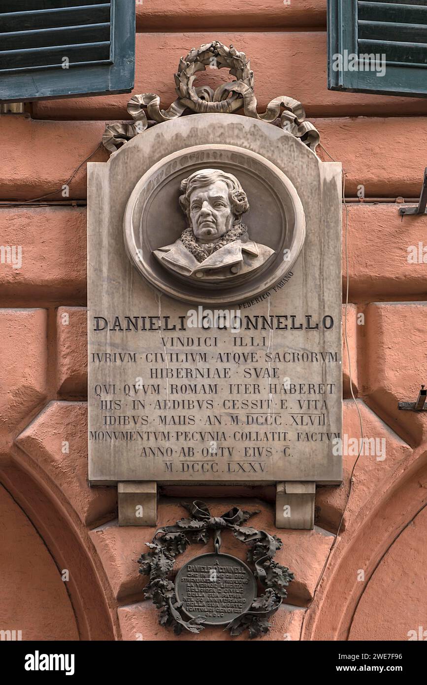 Memorial plaque to the Irish politician and freedom fighter Danieli Oconnello, 17751847, Via al Ponte Reale, Genoa, Italy Stock Photo