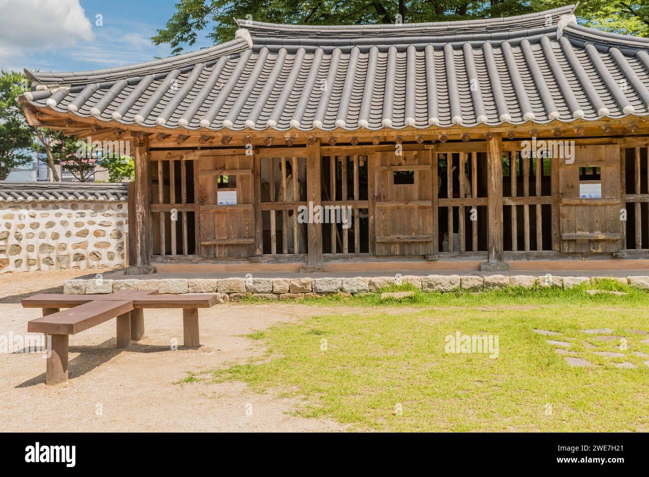 Old jailhouse with tiled roof located in historic park in South Korea ...