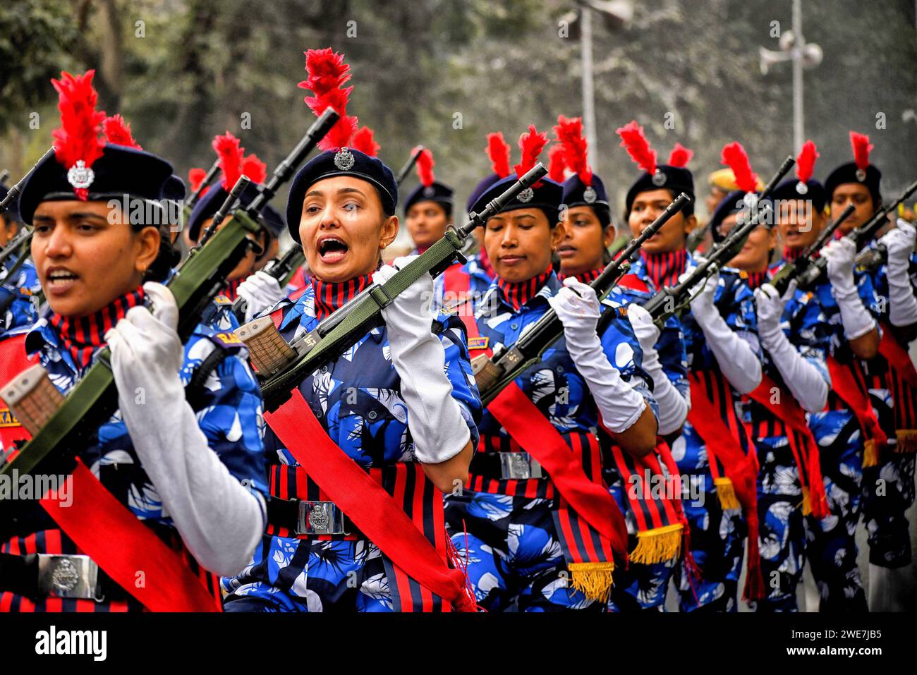 Kolkata, India. 22nd Jan, 2024. Rapid Action Force (RAF) Police Women's