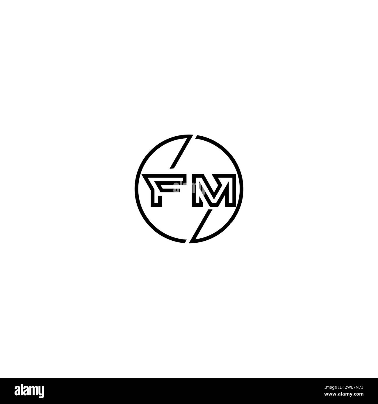 FM simple outline concept logo and circle of initial design black and white background Stock Vector