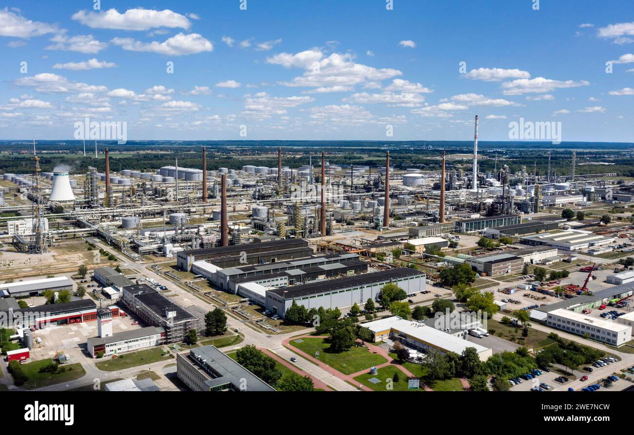 Aerial view of PCK Raffinerie GmbH in Schwedt. The refinery could be converted to produce climate-neutral paraffin in the long term, Schwedt, 14 July Stock Photo