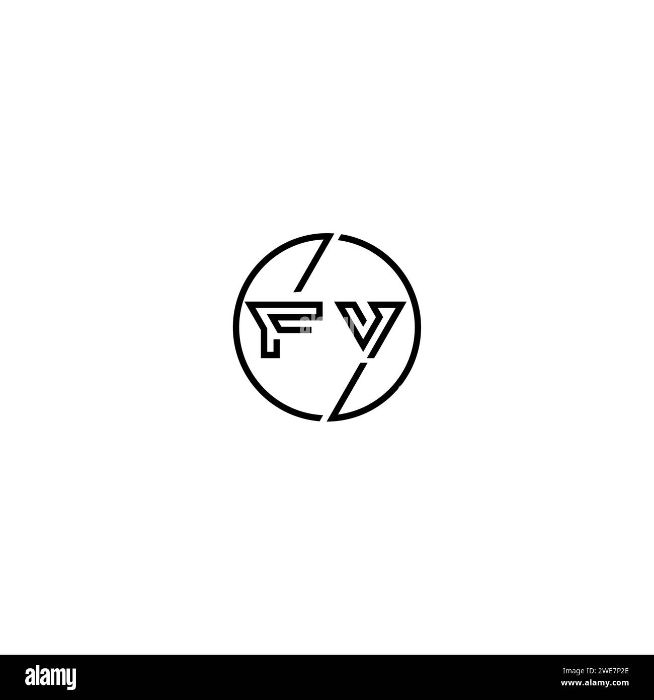 FV simple outline concept logo and circle of initial design black and ...