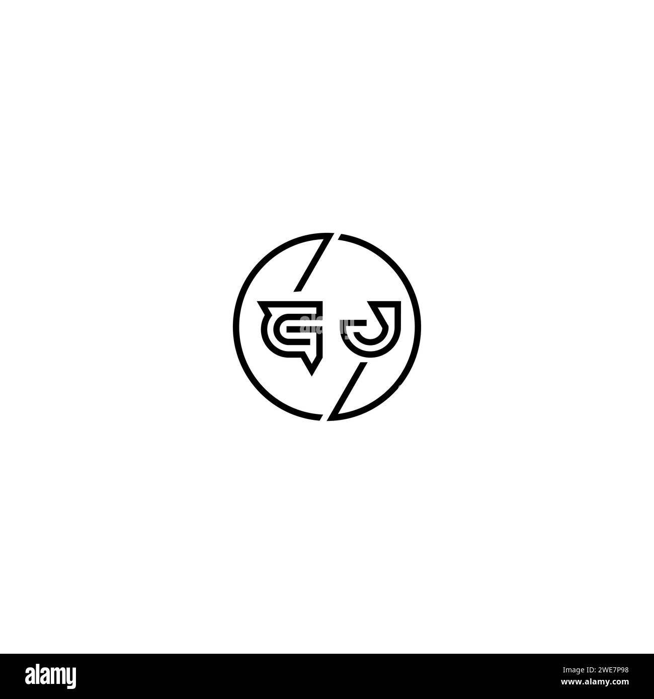 GJ simple outline concept logo and circle of initial design black and white background Stock Vector