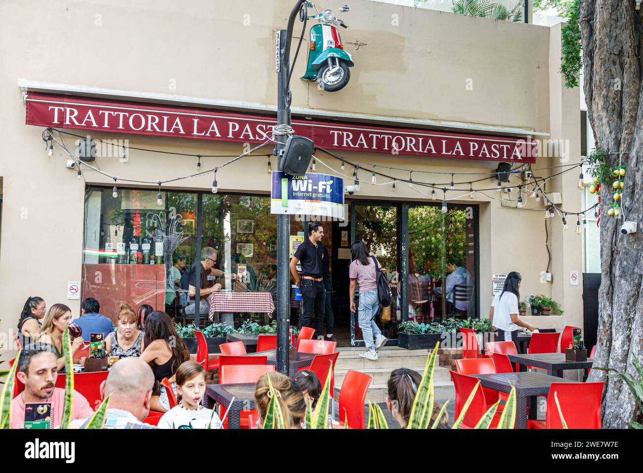 Merida Mexico,Zona Paseo Montejo Centro,Trattoria La Pasta Italian restaurant dine dining eating out,casual cafe bistro food,business,restaurants cafe Stock Photo