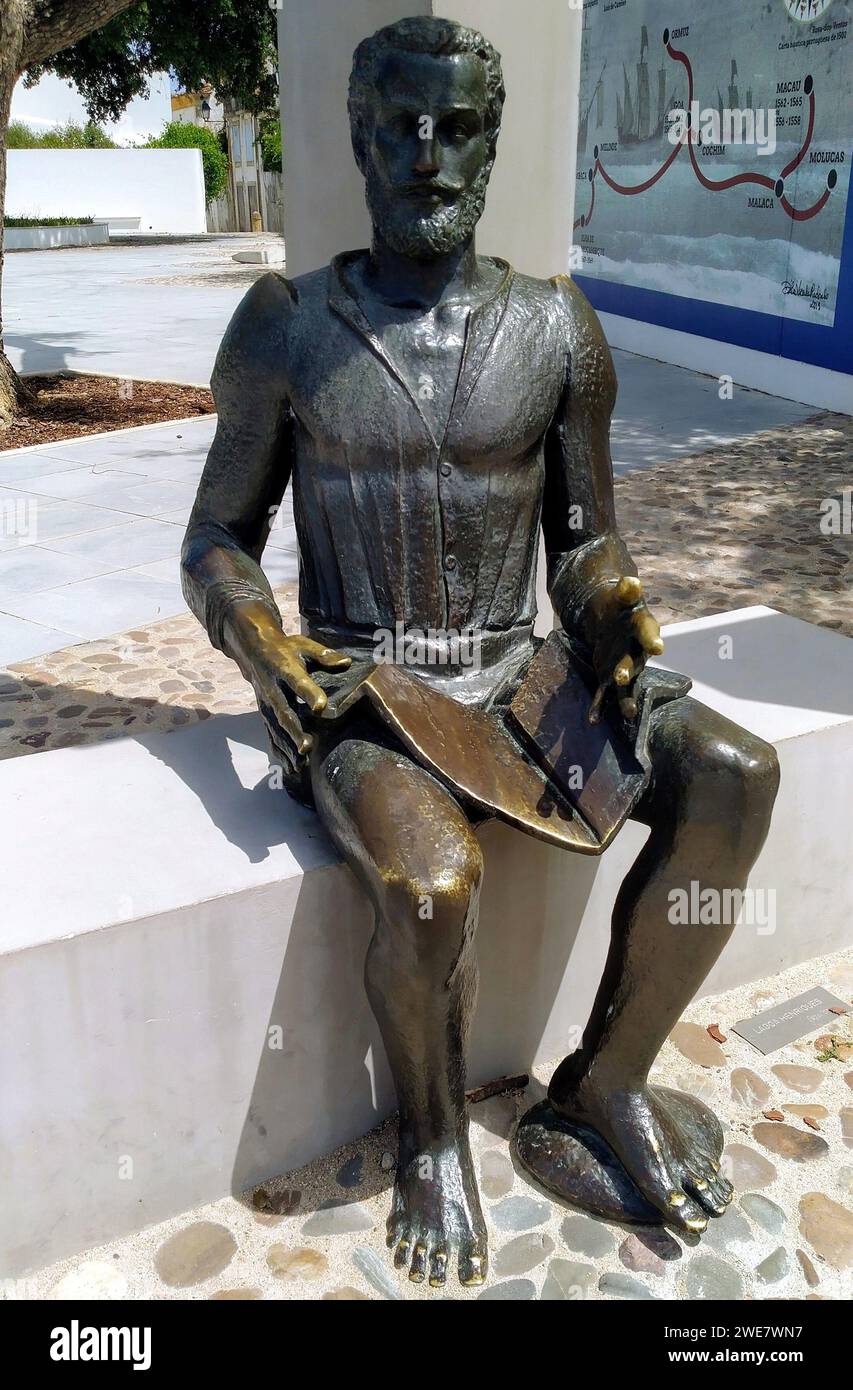 Statue of Luis de Camoes, famous 16th-century classic Portuguese poet, Constancia, Portugal Stock Photo