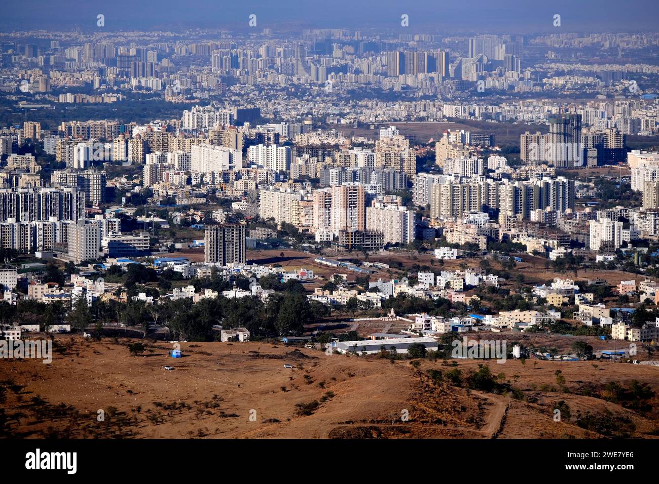 19 January 2024, Cityscape Skyline, Cityscape of Pune city view from Bopdev Ghat, Pune, Maharashtra, India. Stock Photo