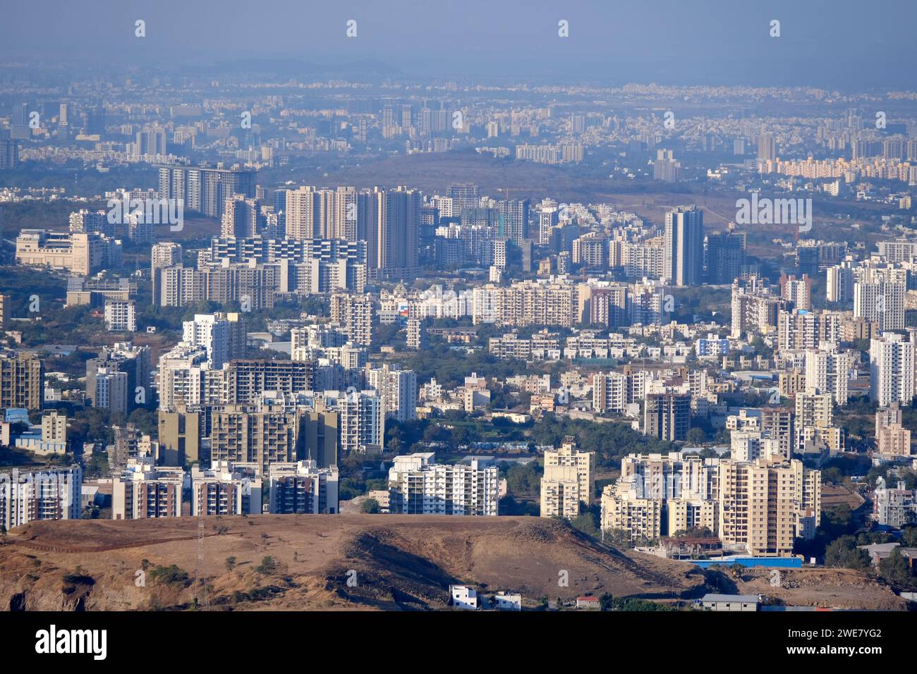19 January 2024, Cityscape Skyline, Cityscape of Pune city view from Bopdev Ghat, Pune, Maharashtra, India. Stock Photo