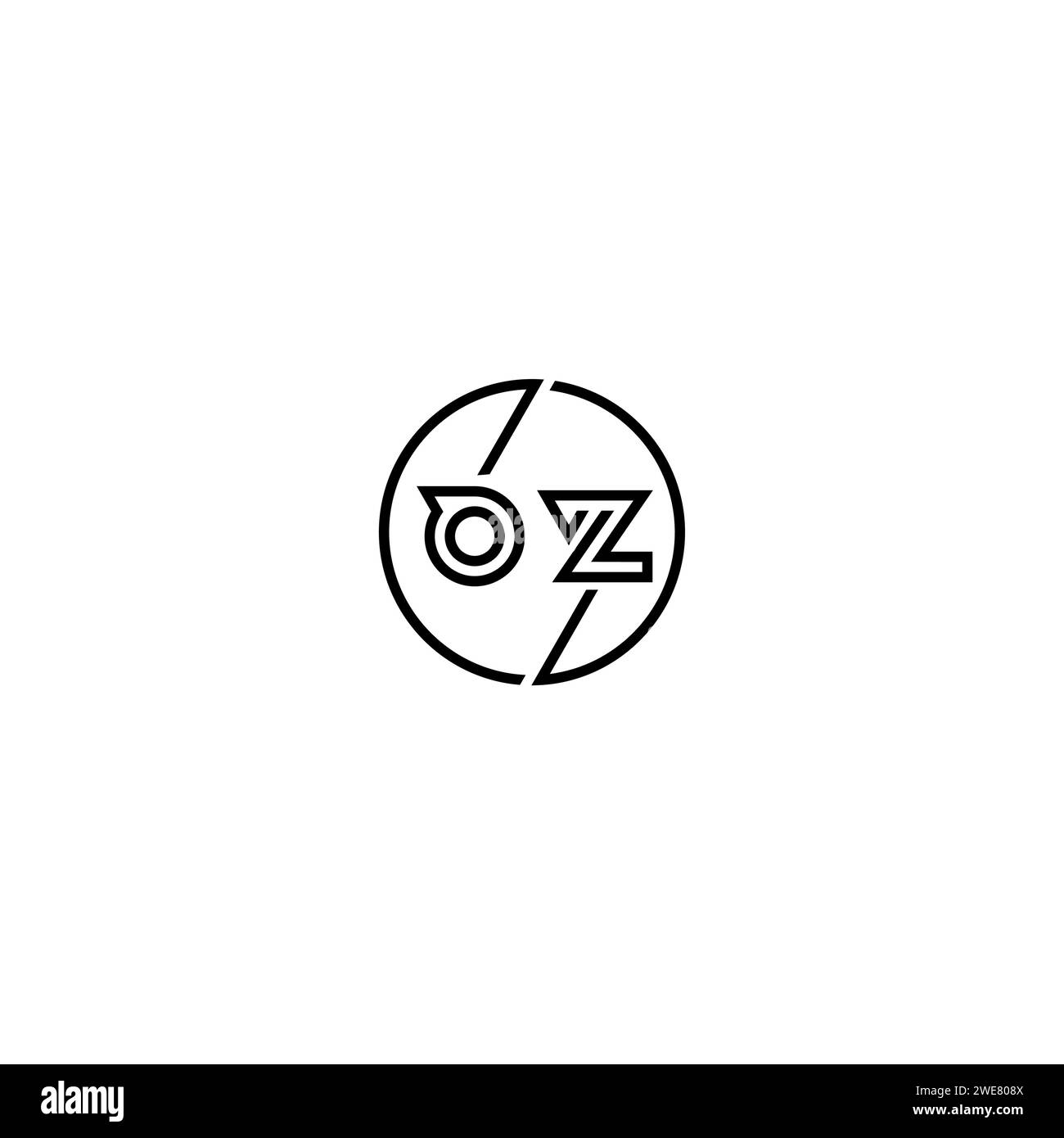 OZ simple outline concept logo and circle of initial design black and white background Stock Vector