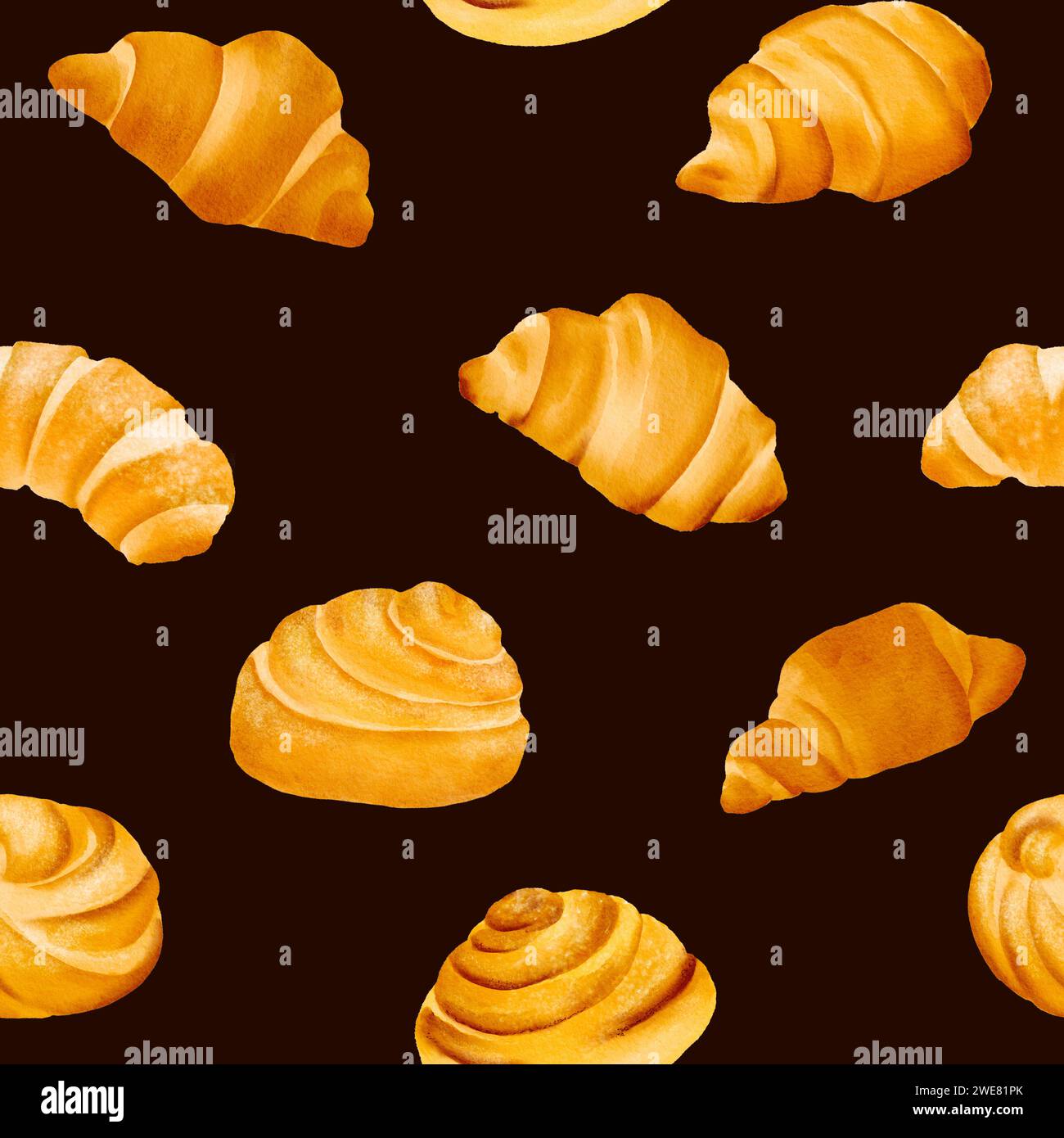 Seamless pattern crispy, fragrant croissants with a tanned crust. The ...