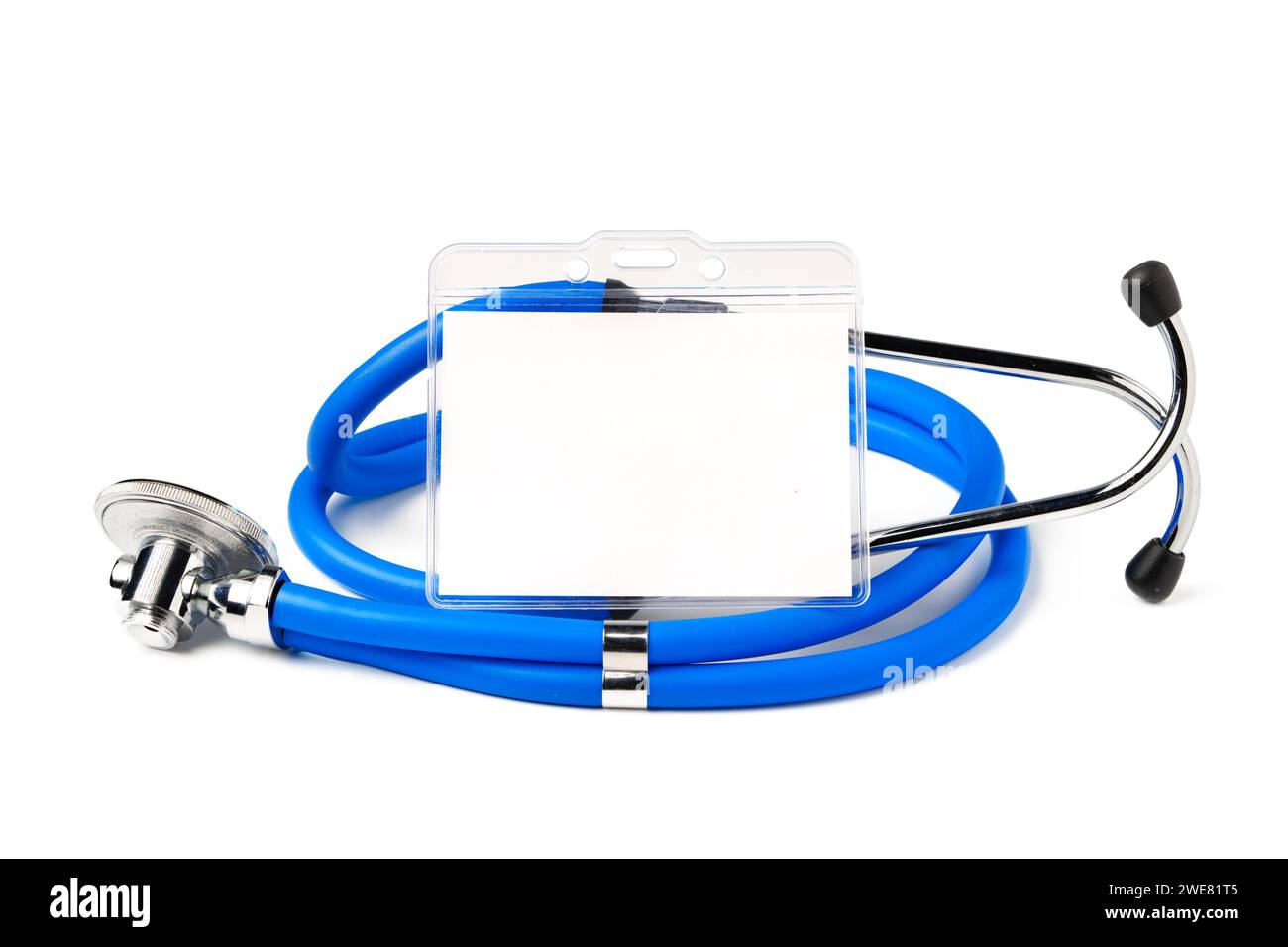 Blank badge and stethoscope on white background Stock Photo - Alamy