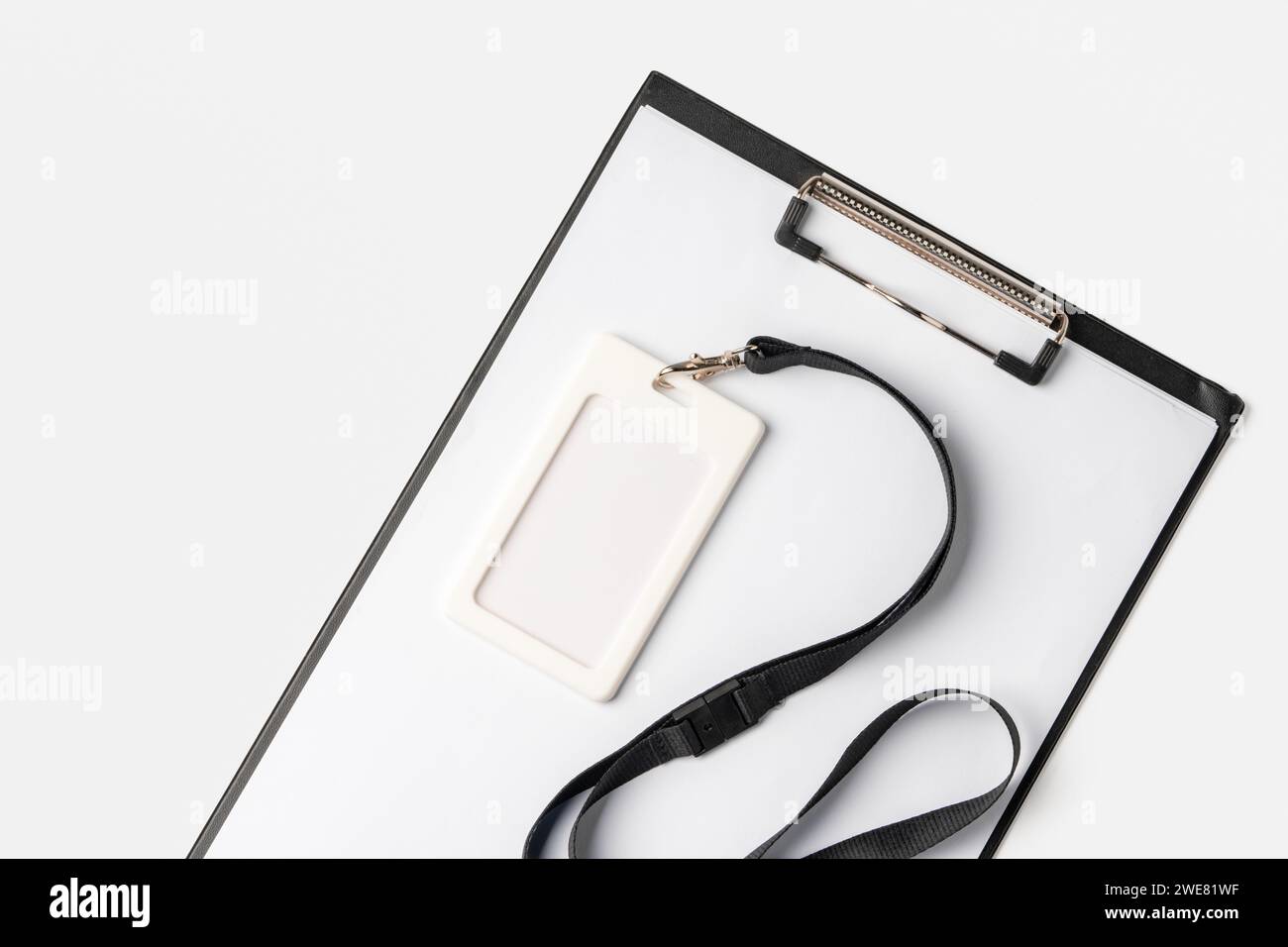 Blank badge card and clipboard on white background Stock Photo - Alamy