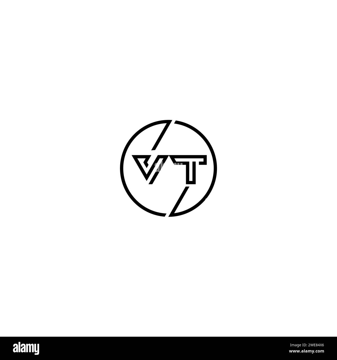 VT simple outline concept logo and circle of initial design black and white background Stock Vector