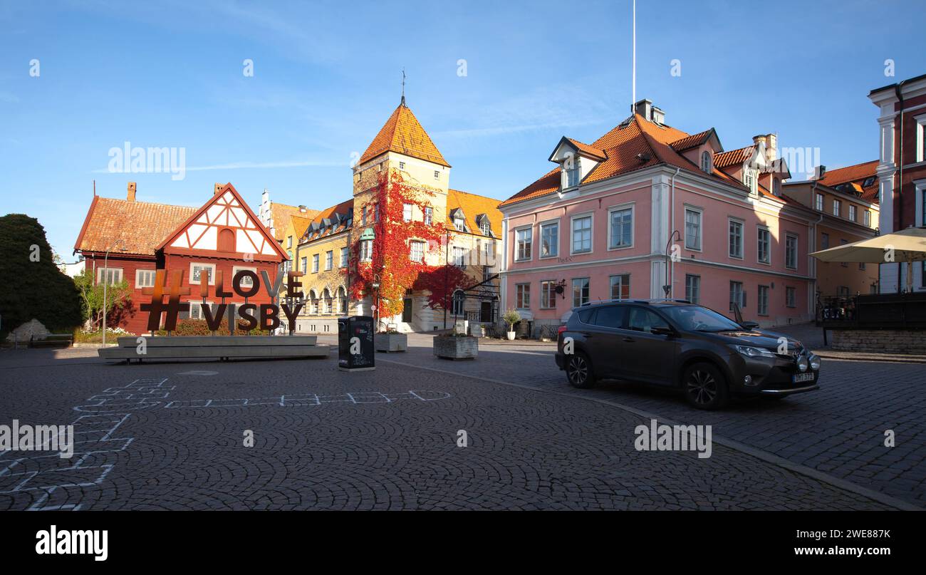 VISBY, SWEDEN ON OCTOBER 10, 2019. Street view of old buildings. Beautiful buildings in the City. Editorial use. Stock Photo