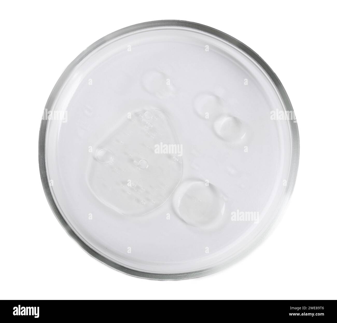 Petri dish with liquid sample isolated on white, top view Stock Photo ...