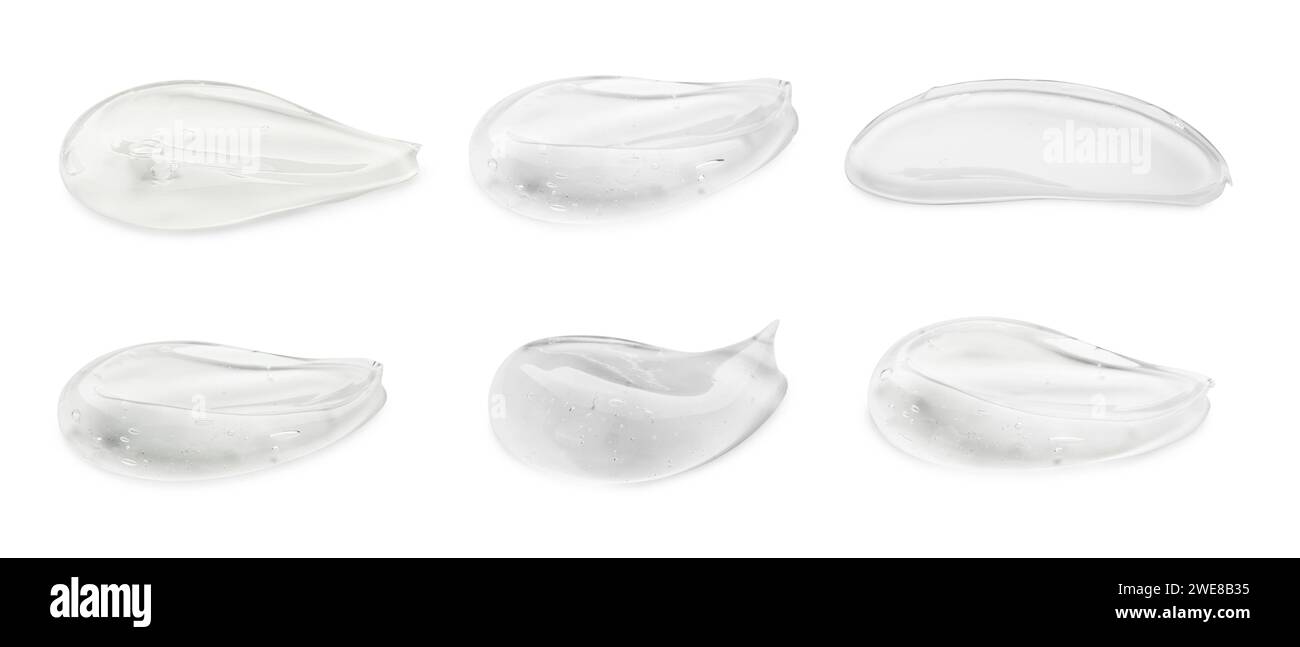 Samples of cosmetic gel isolated on white, set Stock Photo - Alamy