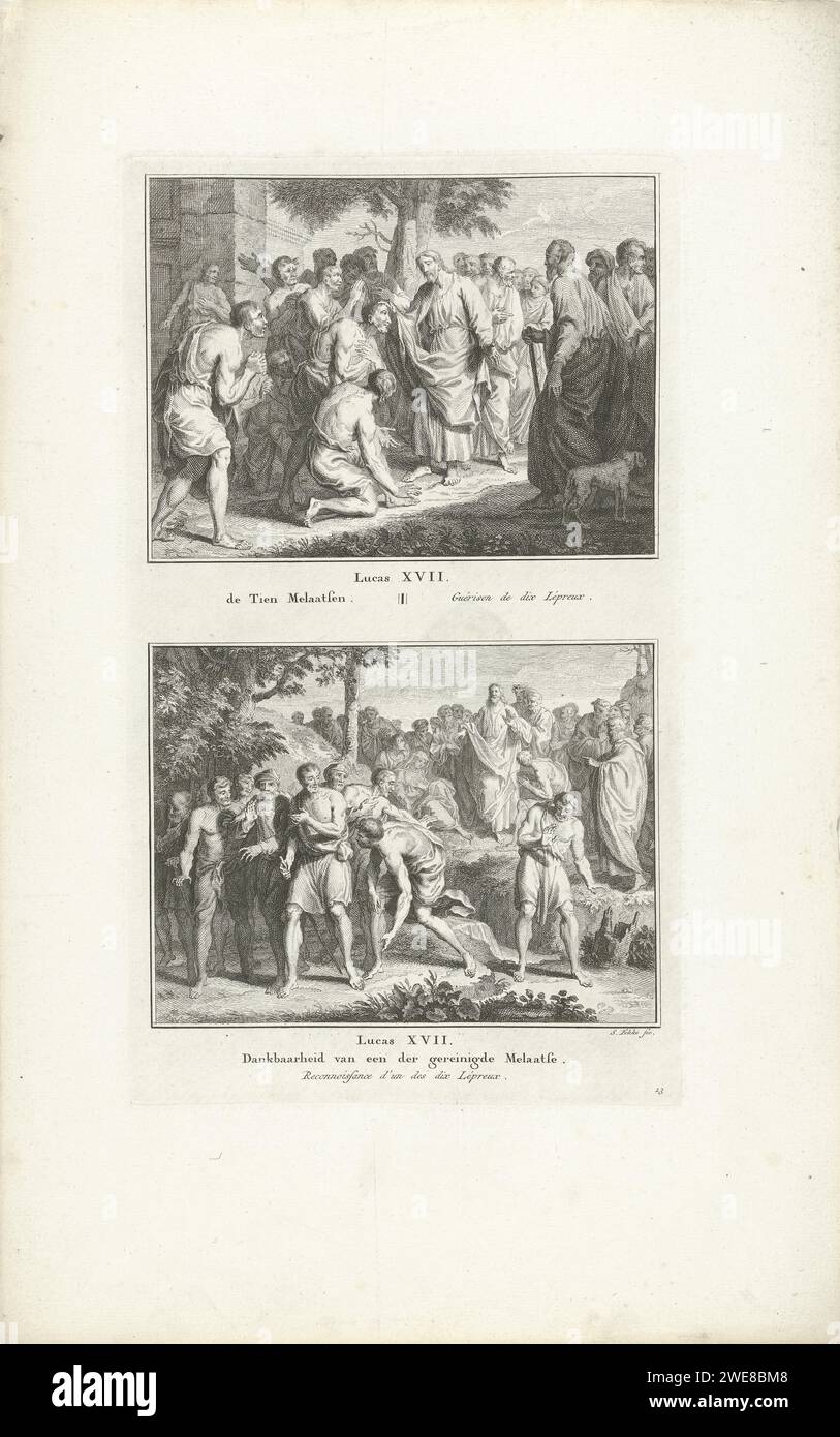 Ten leper men's gratitude of one leper, Simon Fokke, 1791 print Two ...