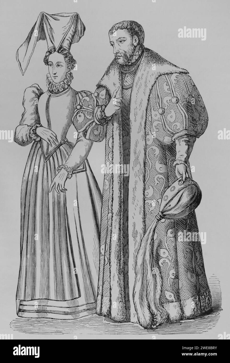 History of France. Costume of a rich bourgeoise, and of a noble, or ...