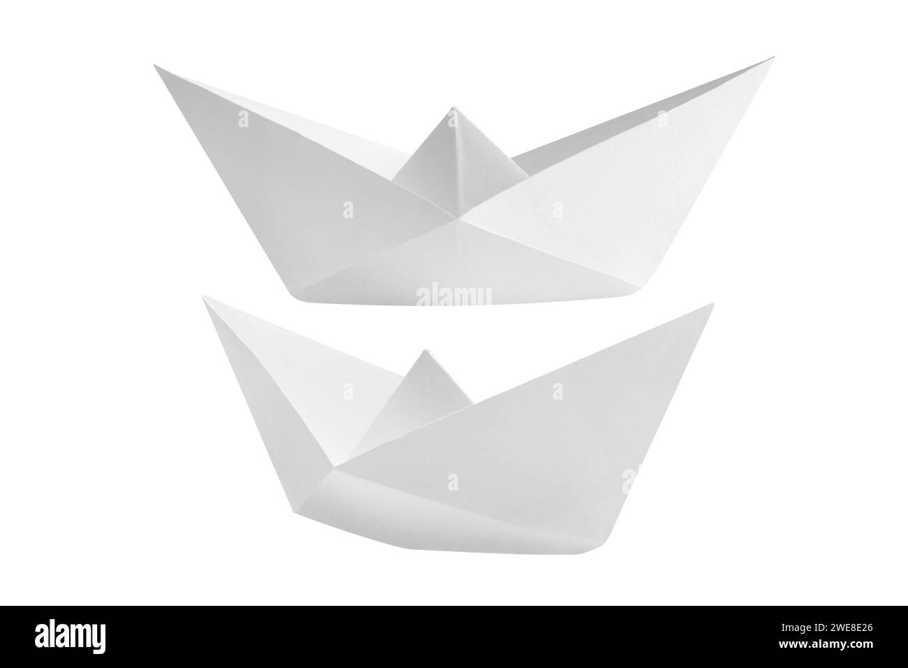 Set of white paper boat origami isolated over a white background Stock Photo
