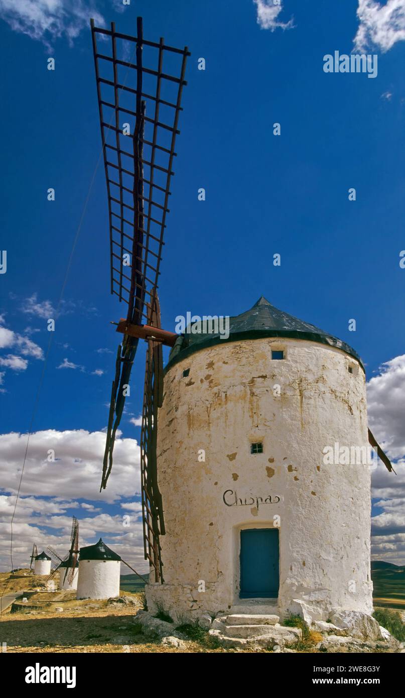 Vanes at windmills at Cresteria Manchega hill near Consuegra, Castilla–La Mancha, Spain Stock Photo