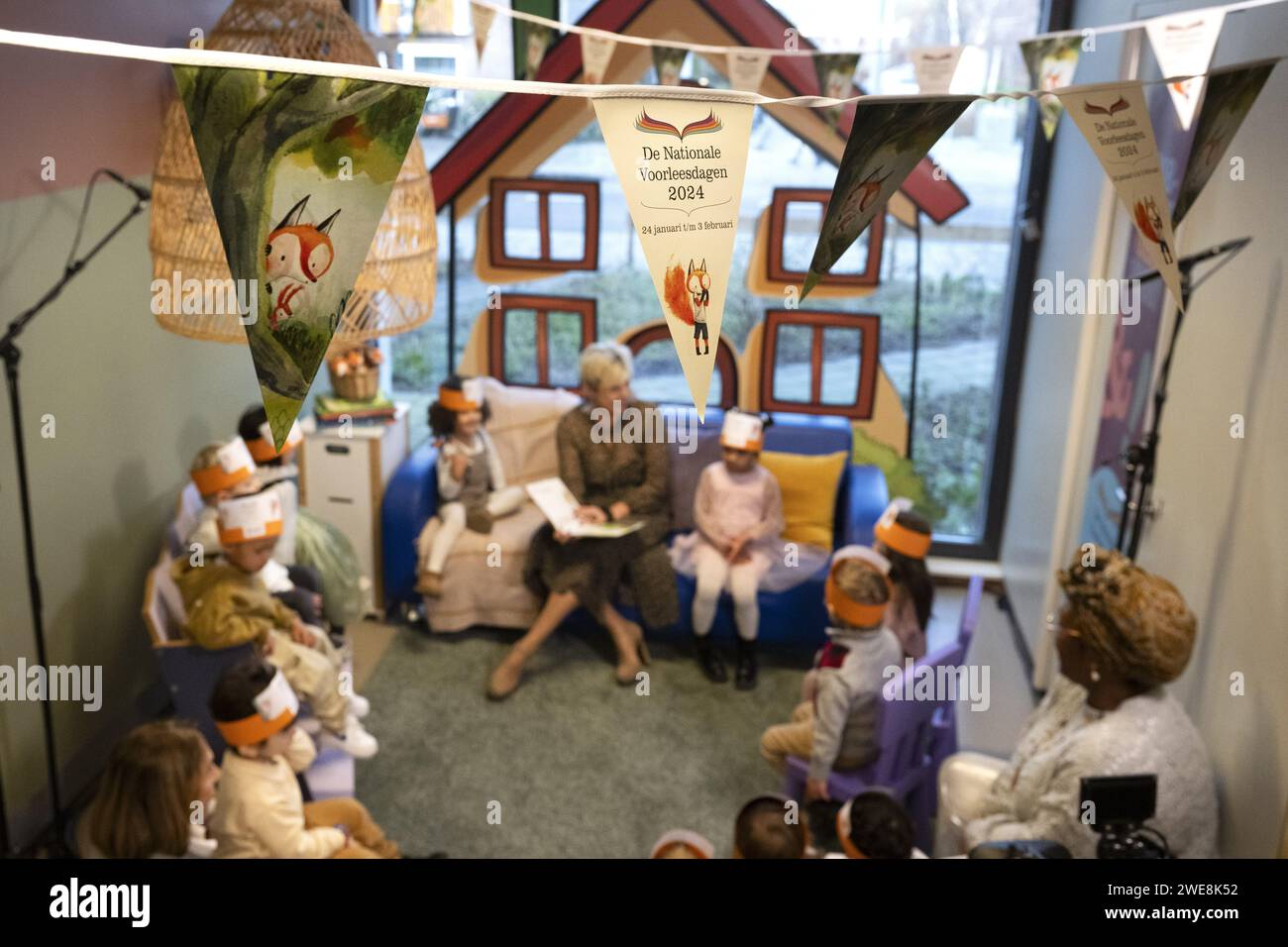 DIEMEN - Princess Laurentien reads at a daycare center during the National Reading Days. Several well-known Dutch people read during the National Reading Breakfast at a primary school, library or daycare center. ANP OLAF KRAAK netherlands out - belgium out Stock Photo