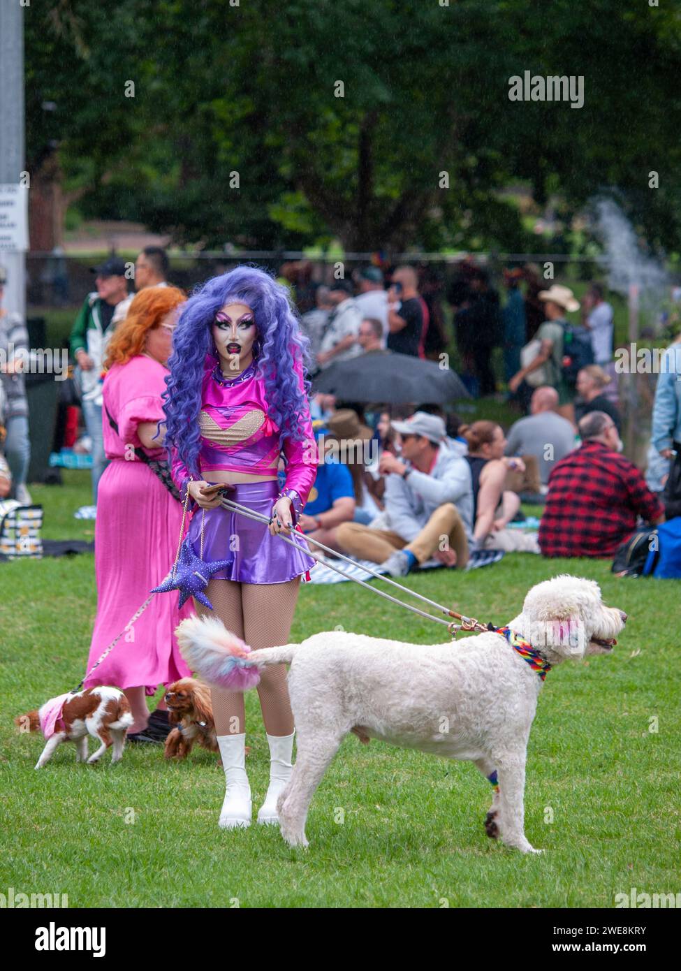 Melbourne, Australia. 21st Jan, 2024. A drag queen is seen with a large