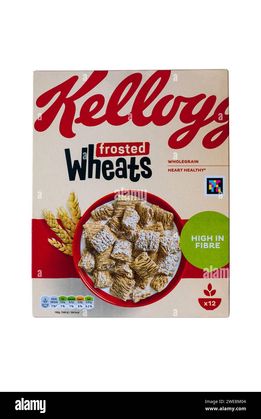 Box of Kelloggs frosted Wheats cereals isolated on white background