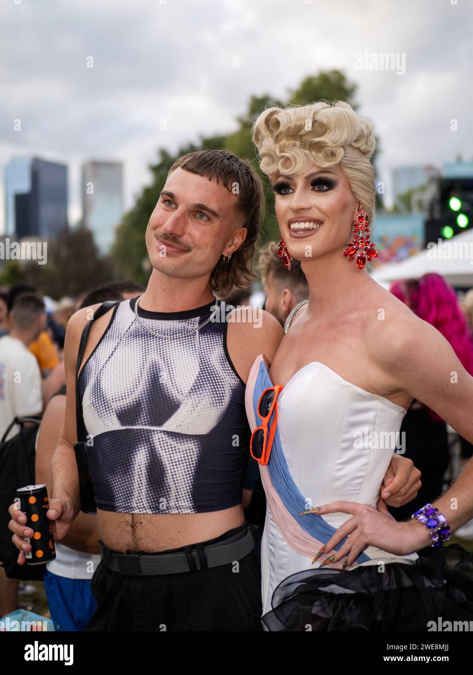 Melbourne Australia 21st Jan 2024 Attendees Of Midsumma Carnival   Melbourne Australia 21st Jan 2024 Attendees Of Midsumma Carnival Including A Drag Queen Pose Near The Main Stage Midsumma Melbourne Australias Lgbtqia Cultural Festival Kicked Off Its 2024 Program With A Carnival Held In Alexandra Gardens Despite Spotty Showers And Unpredictable Temperatures The Event Was Attended By Approximately 120000 People Photo By Alex Zuccosopa Imagessipa Usa Credit Sipa Usaalamy Live News 2WE8MJJ 