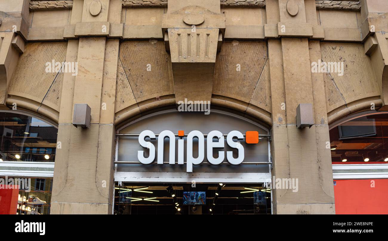 Freiburg im Breisgau, Germany - December 28, 2023: Snipes is a streetwear and sneaker retail chain with over 750 stores worldwide.. Stock Photo