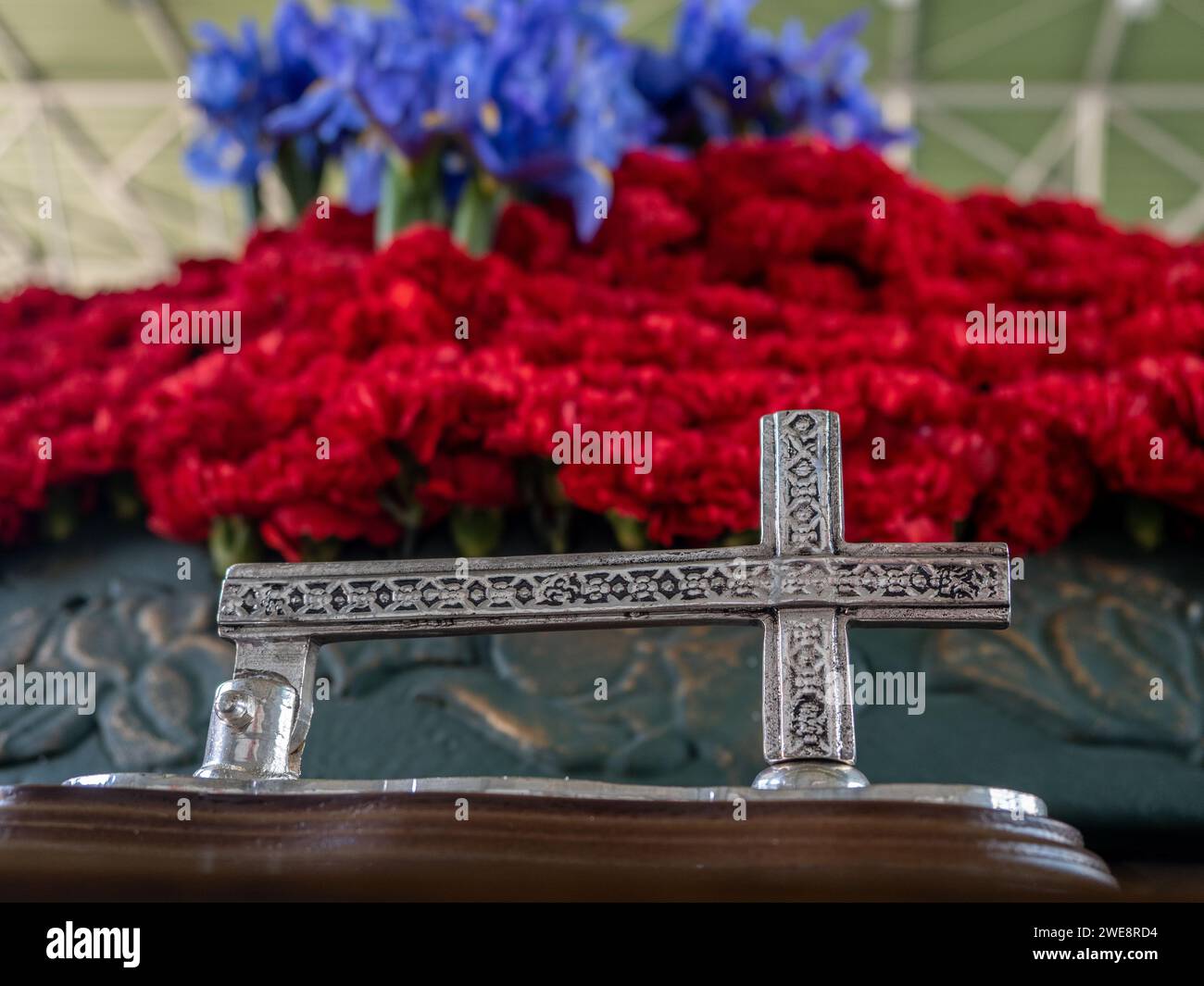 Cruz del Macero del Cristo de la Esperanza de Huesca. Holy Week Huesca. silver. Tap to Lift Step Stock Photo