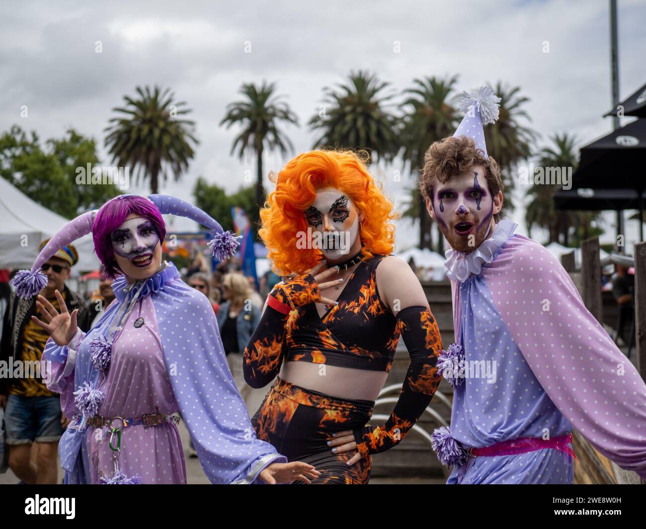 Melbourne, Australia. 21st Jan, 2024. Midsumma Carnival attendees pose