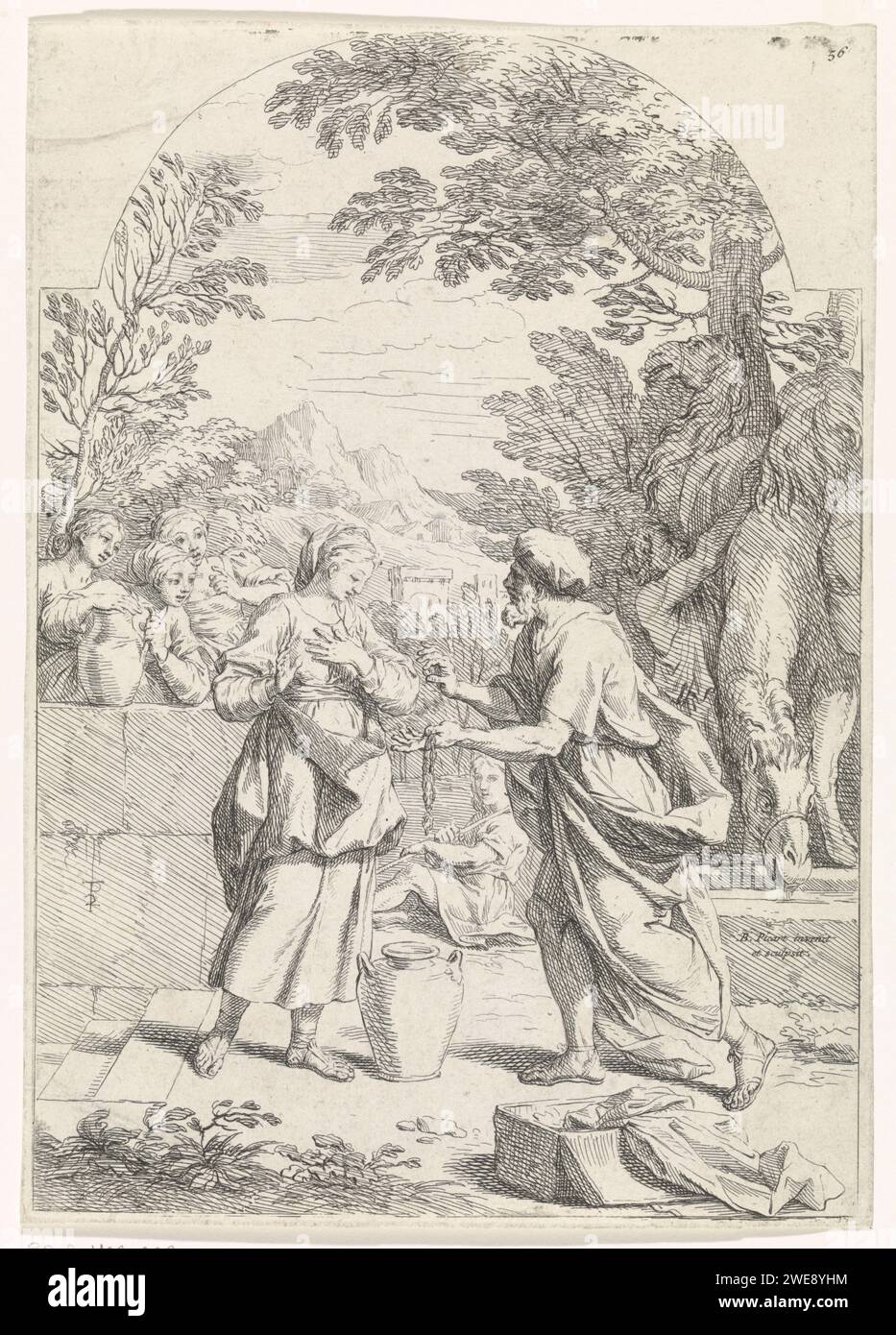 Rebekka and Eliezer at De Put, Bernard Picart, 1683 - 1733 print ...