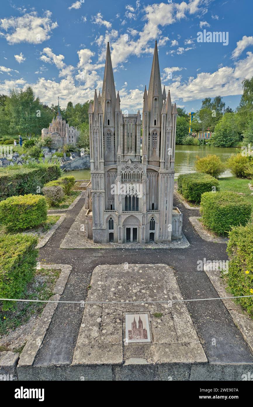 France Miniature,  Élancourt, France, 08.19.2023, park tourist attraction, Cathedral D'Amiens Stock Photo