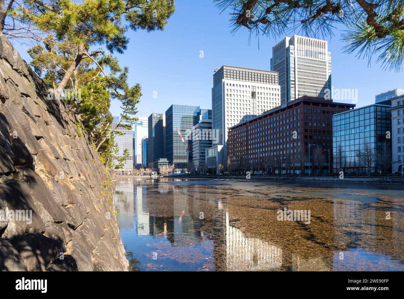Tokyo, Japan. January 2024. the watersurrounded walls of the Front