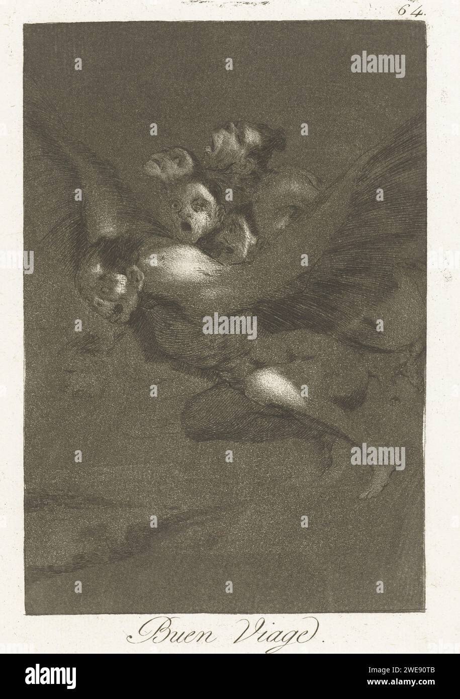 Good trip, Francisco de Goya, 1797 - 1799 print A devil with several devils on his back flies through the night. Sixty -four print from the Los Caprichos series. Spain paper etching devil(s) and demons Stock Photo