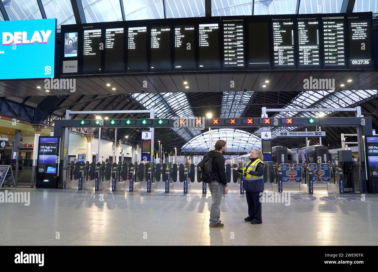An empty Glasgow Queen Street as all trains are cancelled throughout ...
