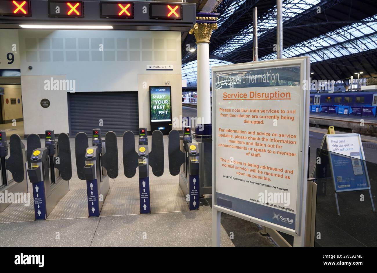 An empty Glasgow Queen Street as all trains are cancelled throughout ...