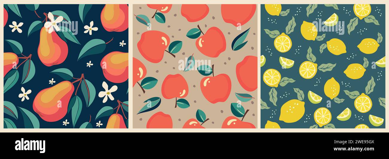 Patterns In Fruit Set of Botanical seamless patterns with fruits Stock Vector Image & Art ...
