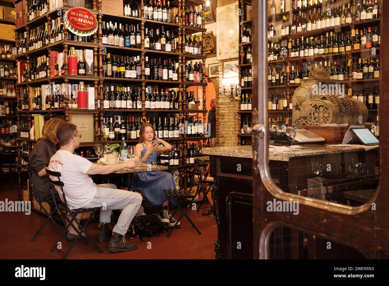 Rome. Italy. Enoteca Buccone Vini e Olii, historic wine bar, shop and restaurant on Via di Ripetta, Campo Marzio. Stock Photo