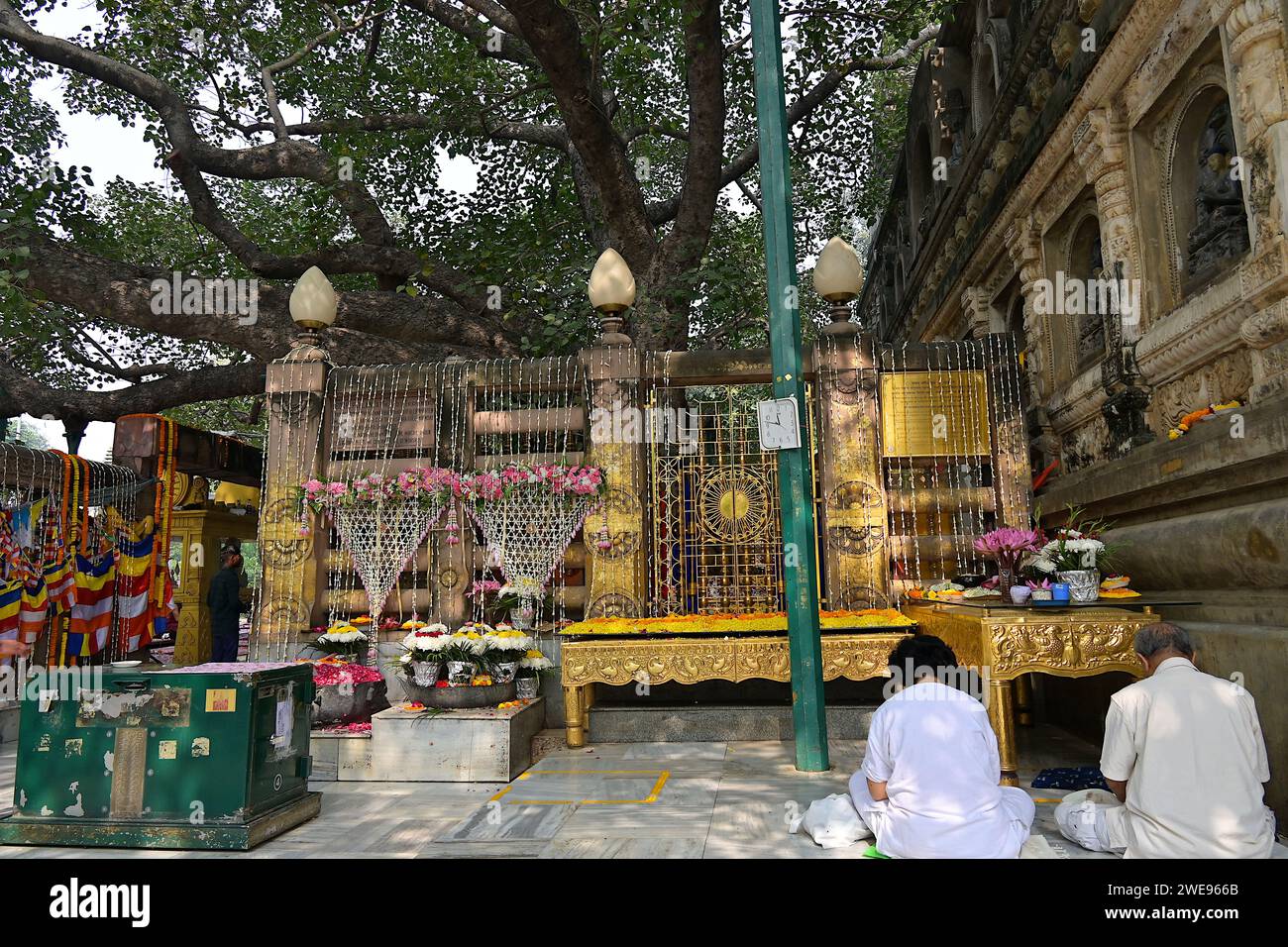 The Bodhi Palanka, next to the sacred peepul tree where Gautama Buddha is said to have attained Enlightenment, draws spiritual seekers from all over Stock Photo