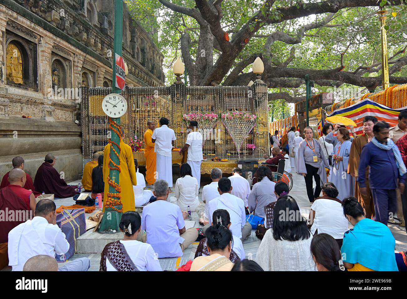 The Bodhi Palanka next to the peepul tree, where Gautama Buddha attained Enlightenment, is the object of pilgrimage and veneration Stock Photo