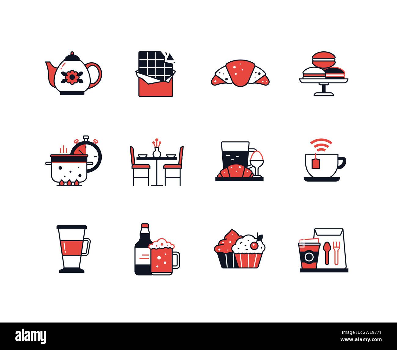 Food in cafes and at home - line design style icons set Stock Vector ...