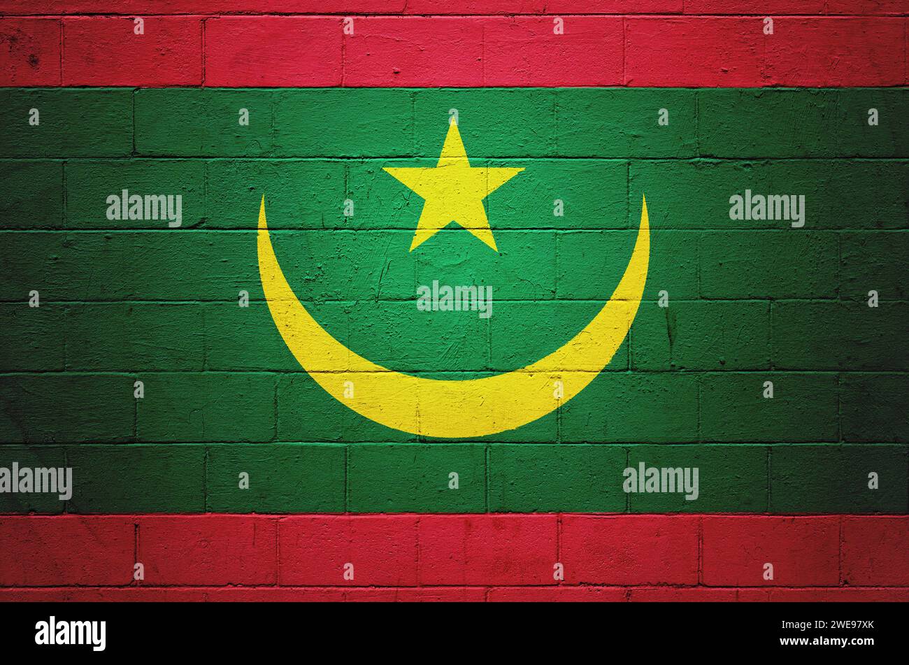 Flag of Mauritania painted on a cinder block wall Stock Photo - Alamy