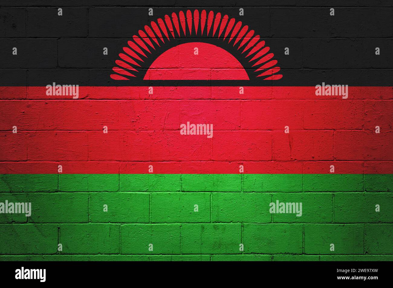 Flag of Malawi painted on a cinder block wall Stock Photo - Alamy