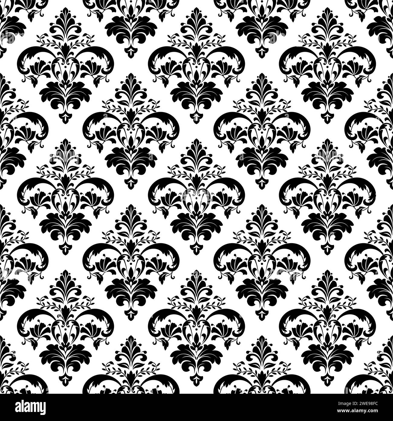 Floral pattern. Wallpaper baroque, damask. Seamless vector background. Black and white ornament