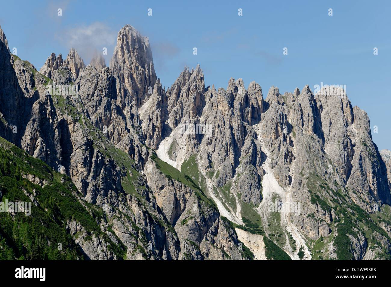 View of Cadini di Misurina mountains in Dolomites, Italy. Stock Photo