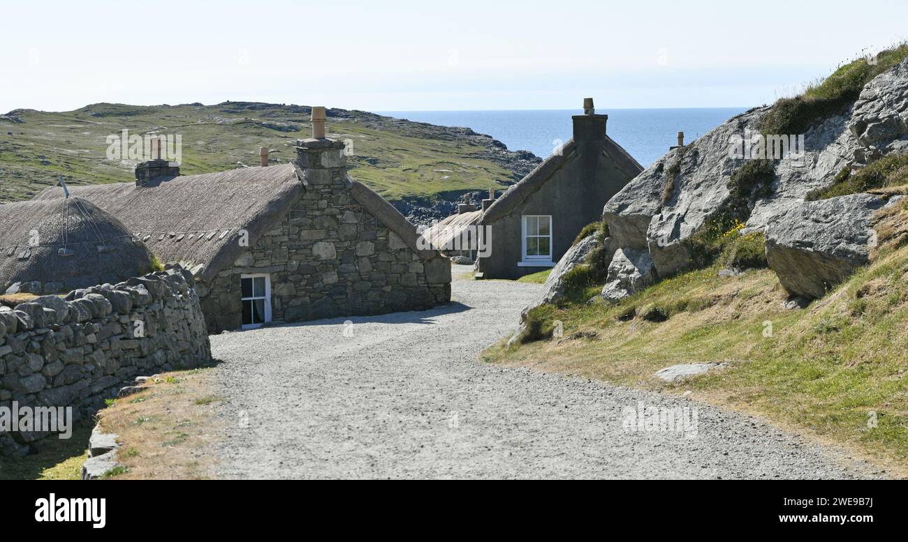 Na Geàrrannan Blackhouse Village near Carloway, Isle of Lewis, Scotland Stock Photo