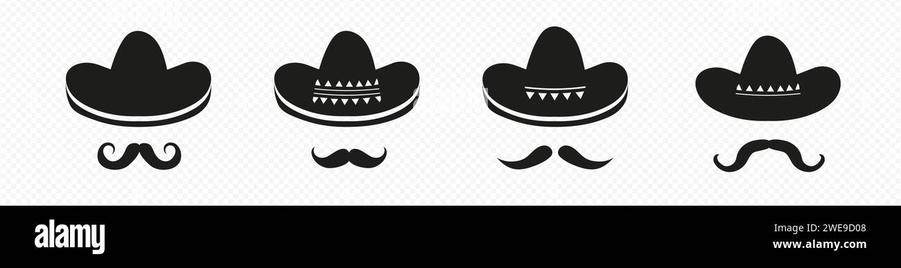 Black mexican sombrero hats with mustache set Stock Vector Image & Art ...