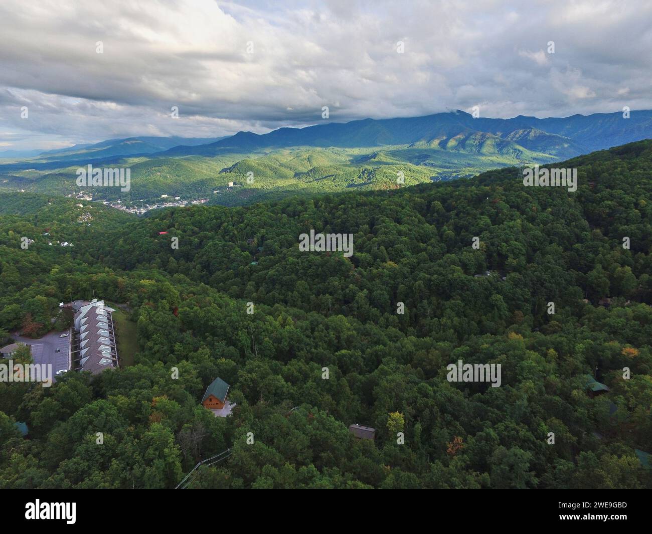 Aerial View of Lush Smoky Mountains and Rustic Village in Spring Stock ...