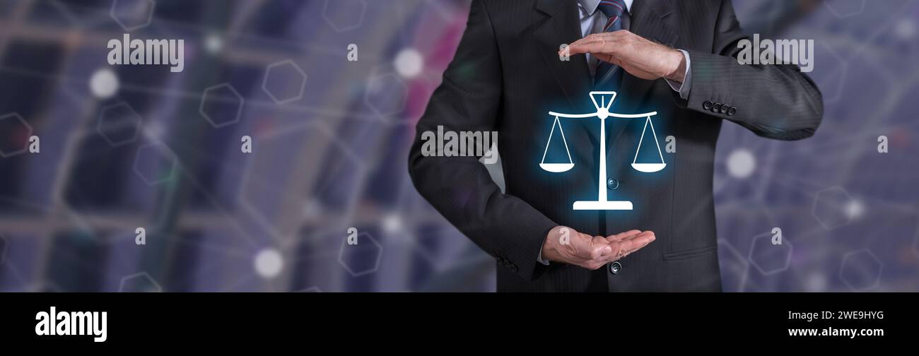 Legal protection concept with businessman in a protective gesture Stock Photo
